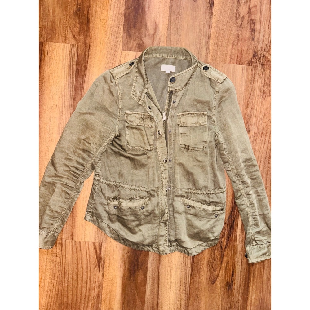 Loft Olive Green Cotton Linen Utility‎ Jacket Womens Size Medium Military Field
